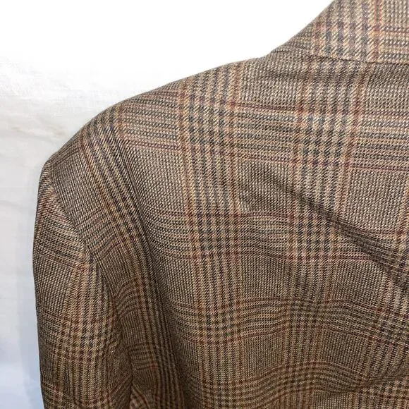 Hickey Freeman Men’s Dress Blazer Size 44 Long Brown Plaid Business Formal City